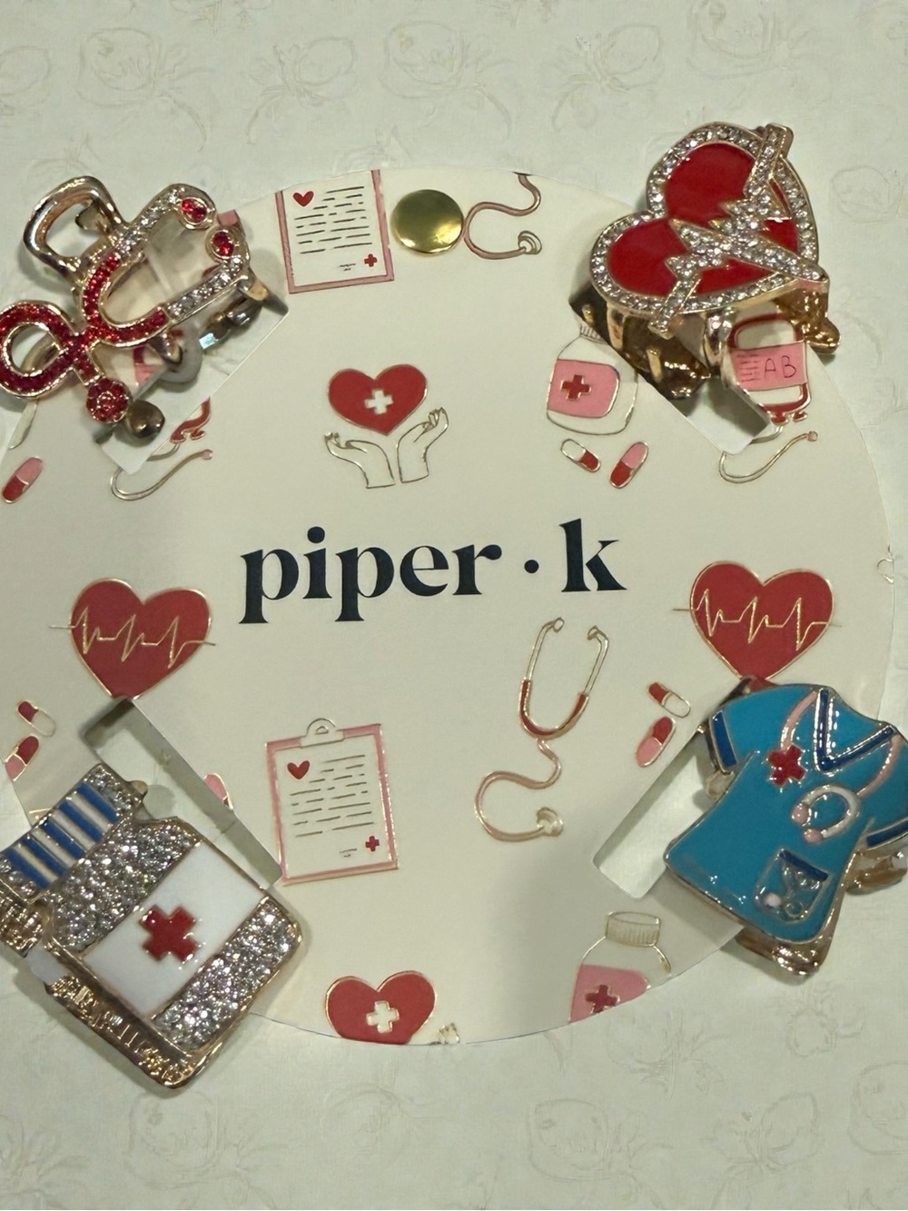 piper.k Enamel Medical hair clip  Set - Red, Blue, Gold, White